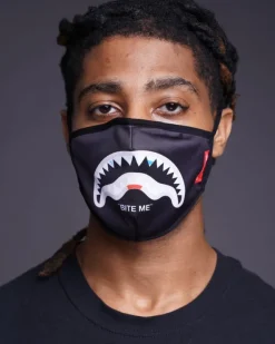 BITE ME SHARK (BLK) POLYESTER FACE MASK