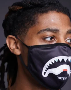 BITE ME SHARK (BLK) POLYESTER FACE MASK