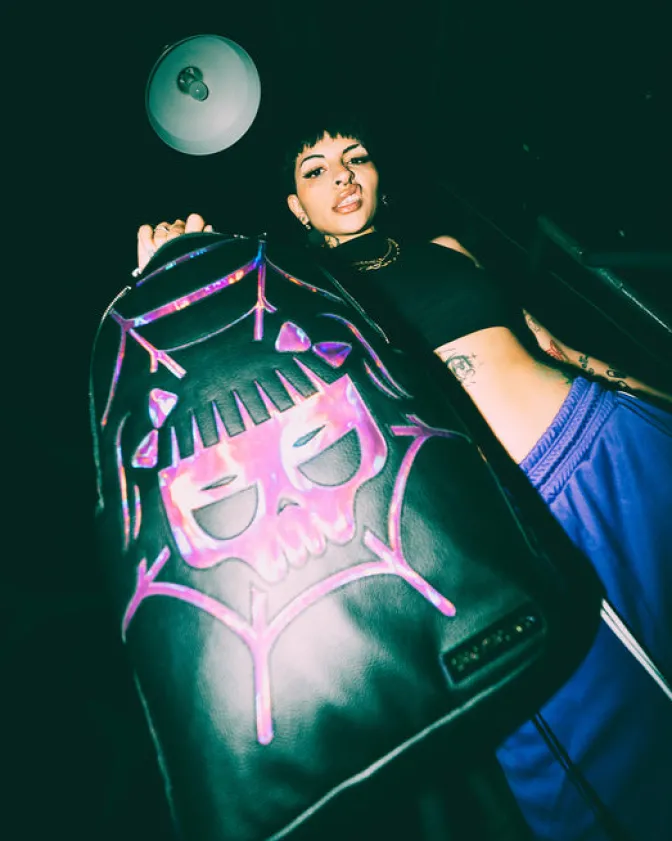CAZZU IRIDESCENT CUT u0026 SEW SPIDER SKULL SHARK BACKPACK (DLXV)