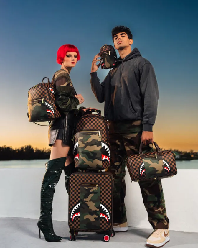 EXTERIOR GOLD ZIP POCKET SHARKS IN PARIS MINI DUFFLE