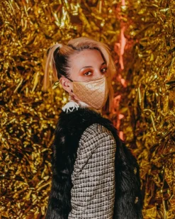 GOLD MONEYGRAM VEGAN LEATHER FACE MASK