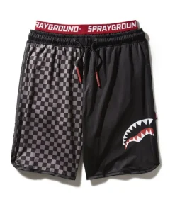 GREY CHECKERED SPLIT CORTO SWIM TRUNKS