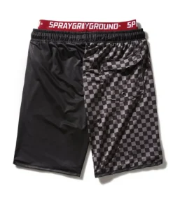 GREY CHECKERED SPLIT CORTO SWIM TRUNKS