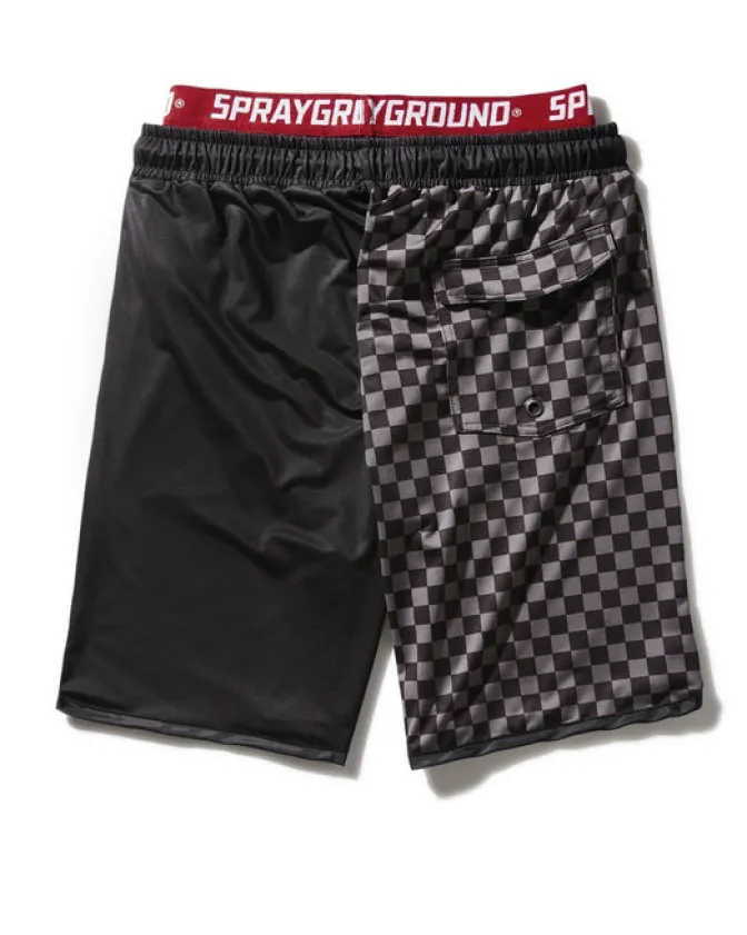 GREY CHECKERED SPLIT CORTO SWIM TRUNKS