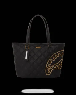 NOIR QUILT GOLD CHAIN SHARK TOTE