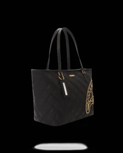 NOIR QUILT GOLD CHAIN SHARK TOTE