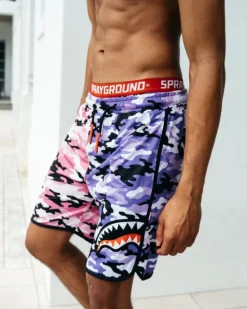 SPLIT CAMO CORTO SWIM TRUNKS